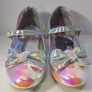 Disney Girls Holographic Mary Jane Dress Shoes with Bow Accent